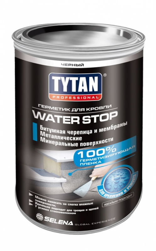 Tytan Professional Герметик для Кровли WATER STOP, Черный 1кг